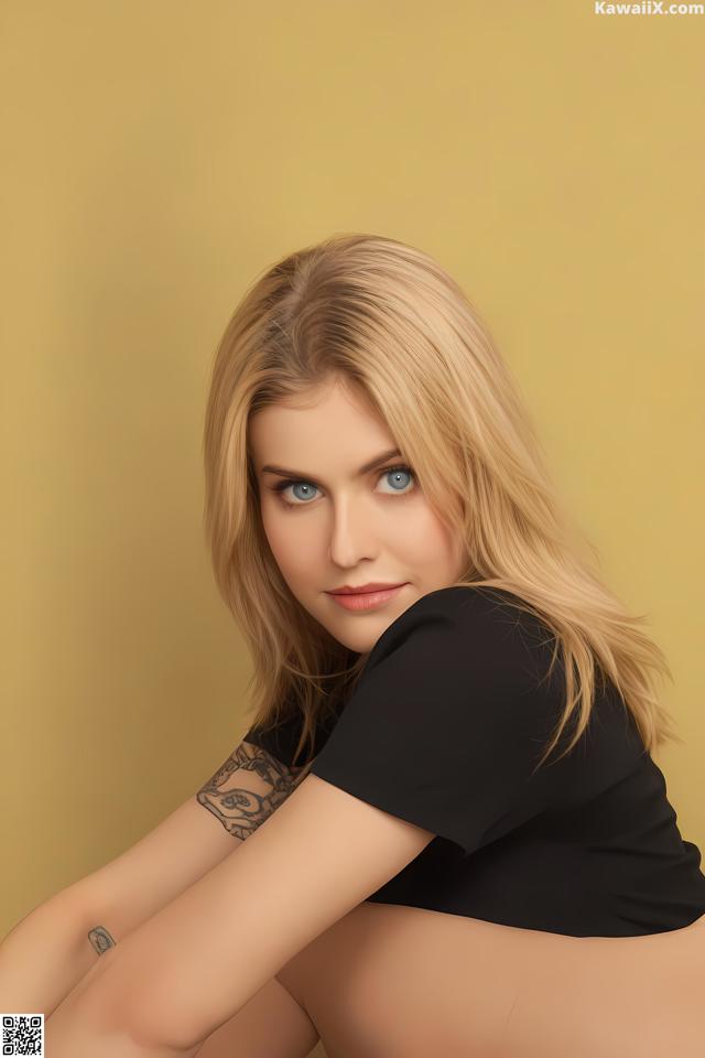 A woman with a tattoo on her arm is posing for a picture.